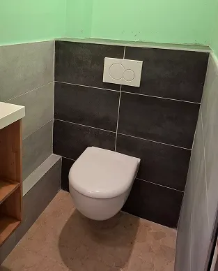 WC suspendu dans salle de bain rénovée