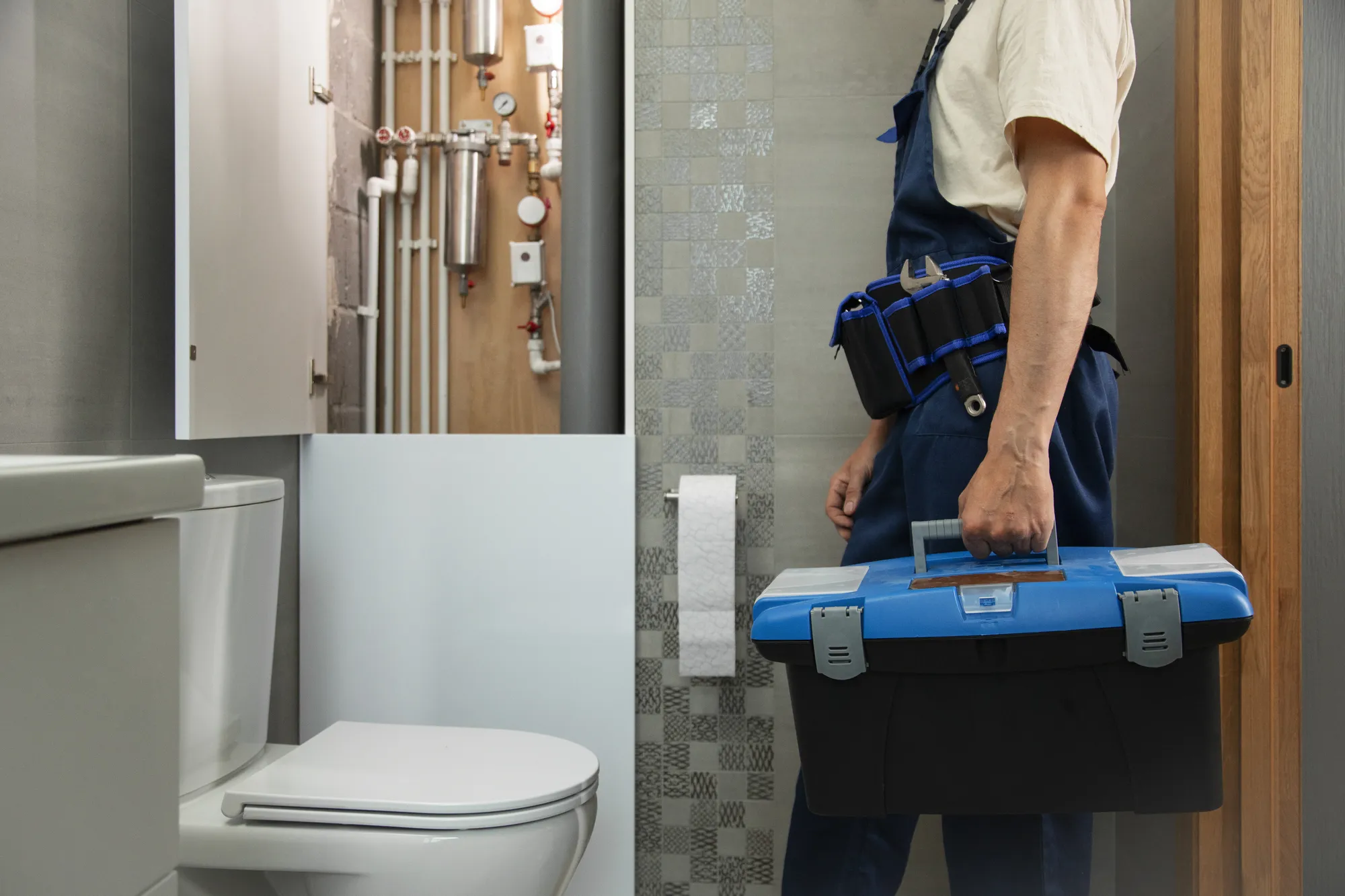 Toilette installée dans salle de bain rénovée
